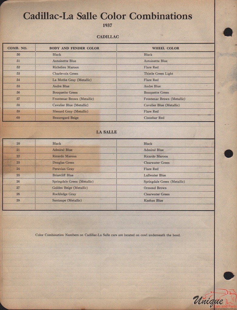 1937 Cadillac Paint Charts Acme 9